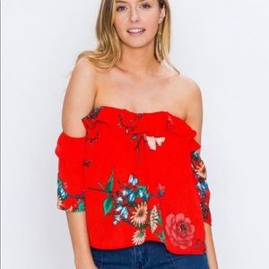 FLYING TOMATO Cropped Off the Shoulder Blouse